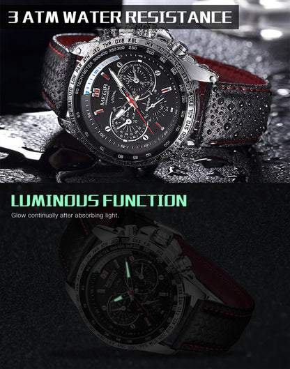 MEGIR Men's Original Sport Watches Leather Strap Quartz Military Waterproof Wristwatch Male Clock Reloj Hombre-10