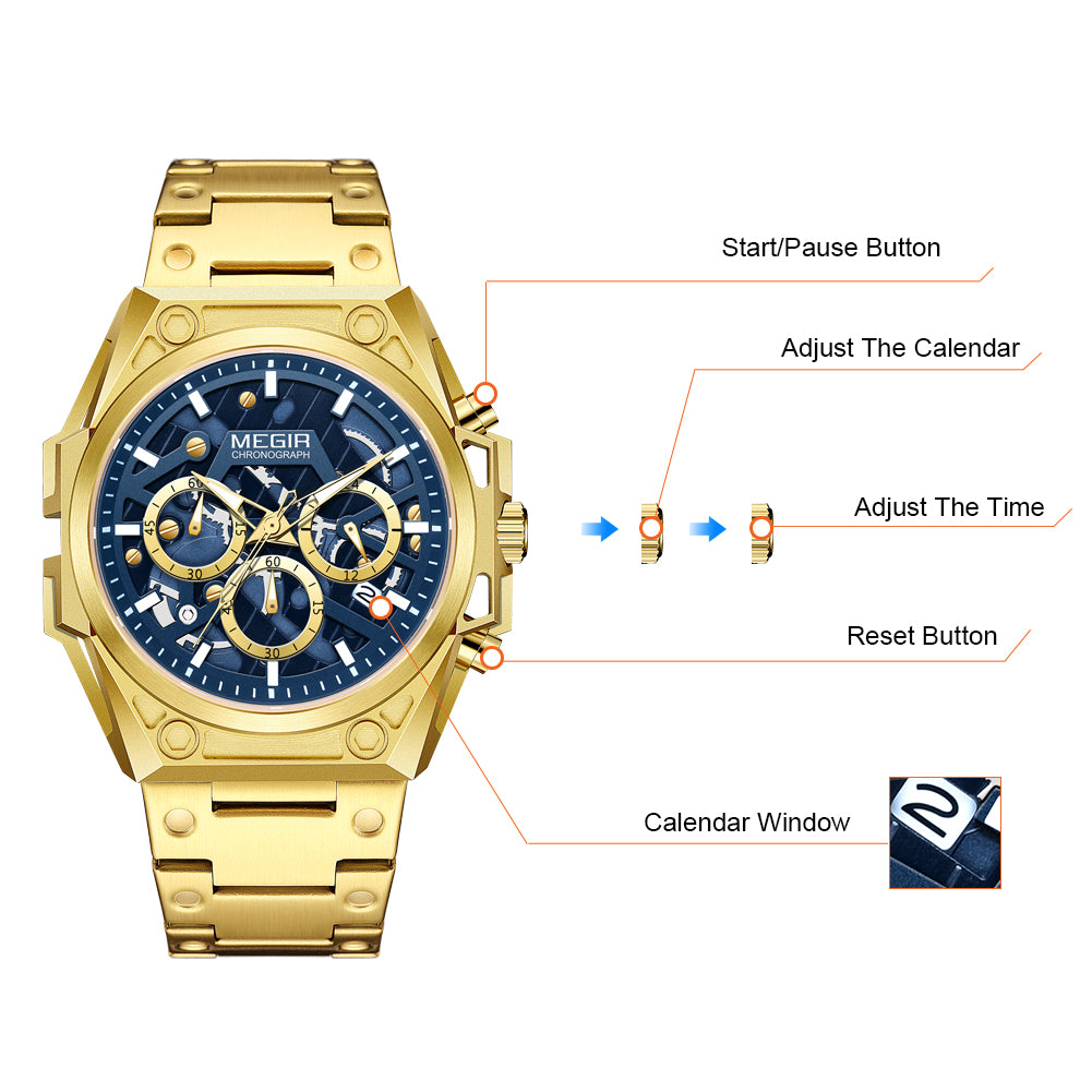 MEGIR Men's Watches Waterproof Sports Wristwatches Quartz Watch Chronograph Luminous Male Clock Calendar Relogio Masculino-9