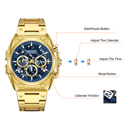 MEGIR Men's Watches Waterproof Sports Wristwatches Quartz Watch Chronograph Luminous Male Clock Calendar Relogio Masculino-9