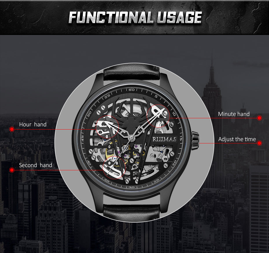 RUIMAS Mens Watches Leather Sports Watches Men's Army Military Wrist Watch Automatic Mechanical Male Clock Reloj Hombre 6787-7