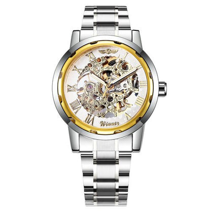 Mechanical Mens Watches Skeleton Gold Watch Men Luxury Fashion Wrist Watch Stainless Steel Strap Business-5