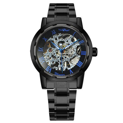 Mechanical Mens Watches Skeleton Gold Watch Men Luxury Fashion Wrist Watch Stainless Steel Strap Business-10