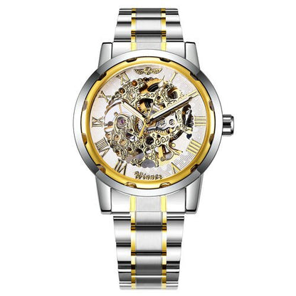 Mechanical Mens Watches Skeleton Gold Watch Men Luxury Fashion Wrist Watch Stainless Steel Strap Business-11