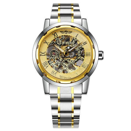 Mechanical Mens Watches Skeleton Gold Watch Men Luxury Fashion Wrist Watch Stainless Steel Strap Business-4