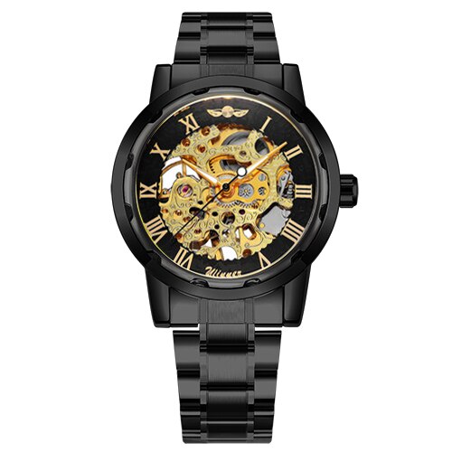 Mechanical Mens Watches Skeleton Gold Watch Men Luxury Fashion Wrist Watch Stainless Steel Strap Business-14